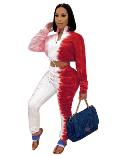 Casual Printed Stretch Sweatshirt and Waist Sports Set