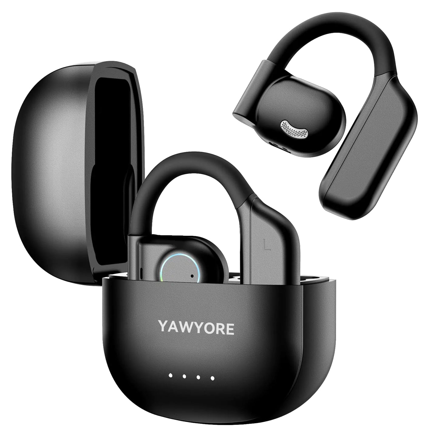 YAWYORE Open Ear Headphones Wireless Bluetooth 5.3 Earbuds with Earhooks Microphone Clear Sound60H Playtime IPX7 Waterproof Light Weight Comfortable FitSuitable for RunningWorkouts(Black)
