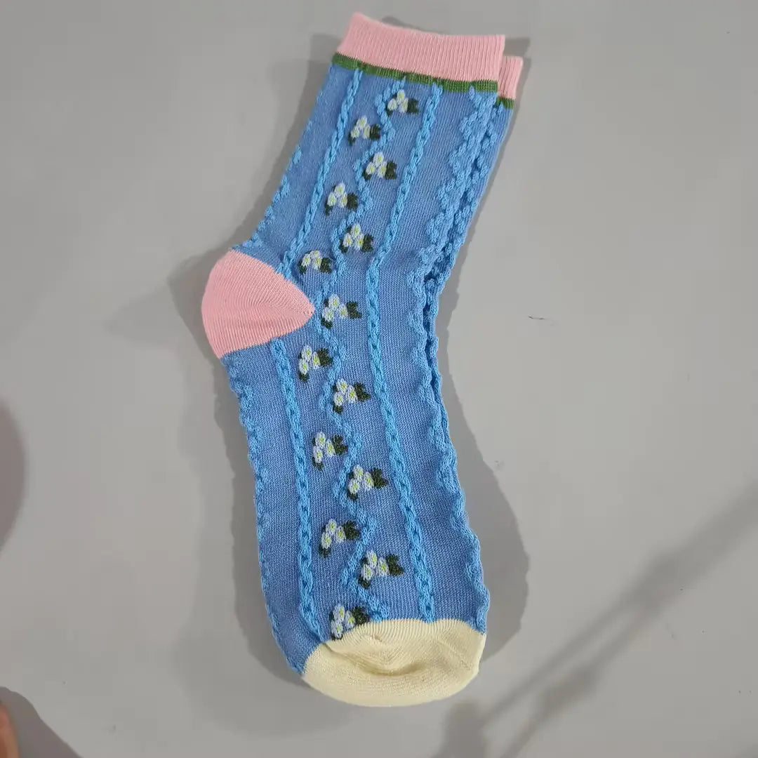 Retro Tulip Floral Cotton Socks