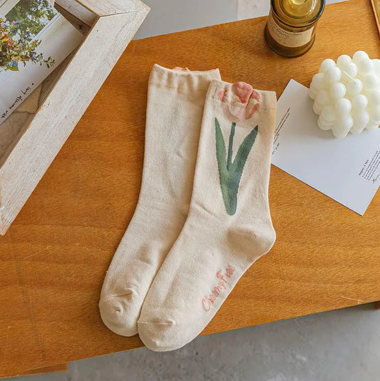 Retro Tulip Floral Cotton Socks