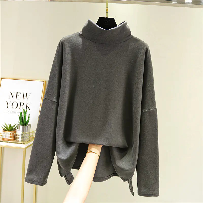 Double-Faced Velvet High-Neck Long-Sleeved Shirt for Women