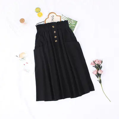 Solid Color Loose Cotton Mid-Length Skirt