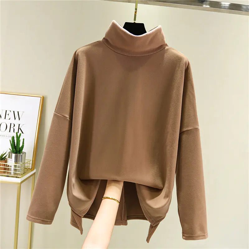 Double-Faced Velvet High-Neck Long-Sleeved Shirt for Women