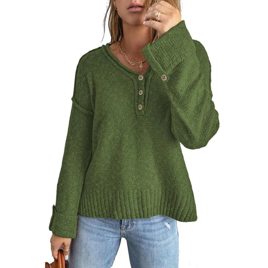 Women's Loose Button Knitted Shoulder Sweater