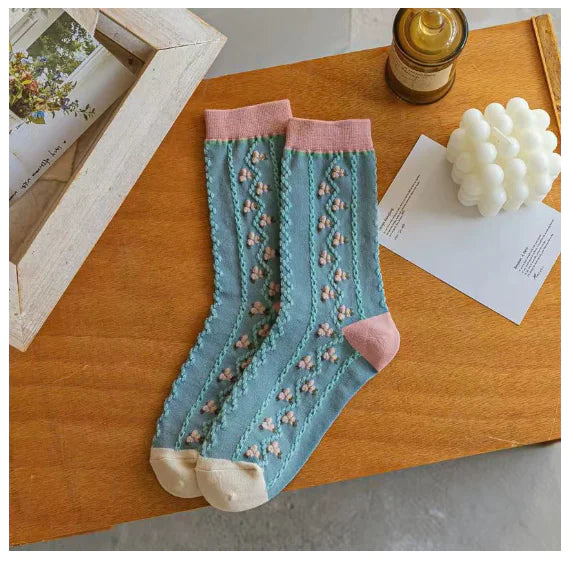Retro Tulip Floral Cotton Socks