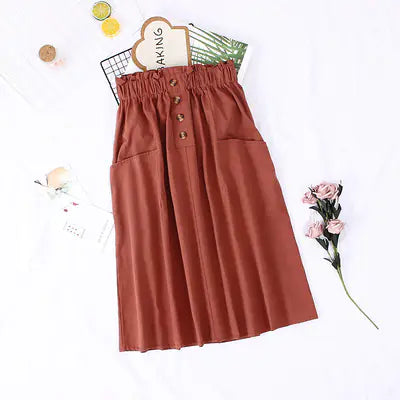 Solid Color Loose Cotton Mid-Length Skirt