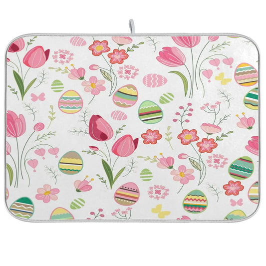 ALAZA Spring Eggs Flowers Easter Decorations Dish Drying Mat for Kitchen Ccounter Absorbent Microfiber Small Drying Pad Dish mats for Kitchen Countertops 16 x 18 Inch