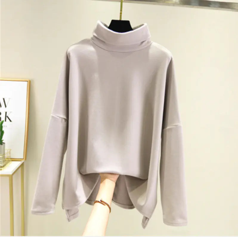 Double-Faced Velvet High-Neck Long-Sleeved Shirt for Women