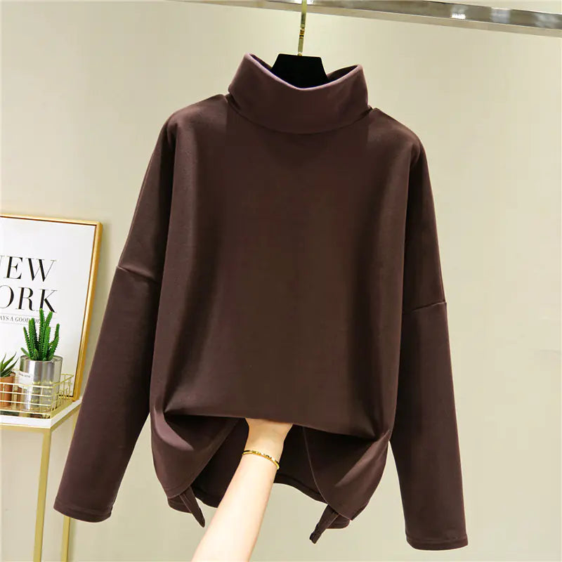 Double-Faced Velvet High-Neck Long-Sleeved Shirt for Women