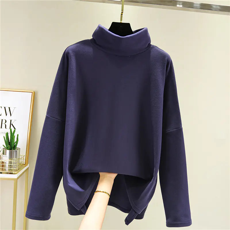 Double-Faced Velvet High-Neck Long-Sleeved Shirt for Women