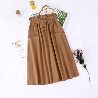 Solid Color Loose Cotton Mid-Length Skirt