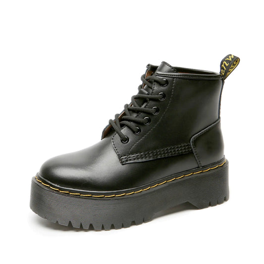 Lace-Up Mid-Tube Thick-Soled Motorcycle Ankle Boots
