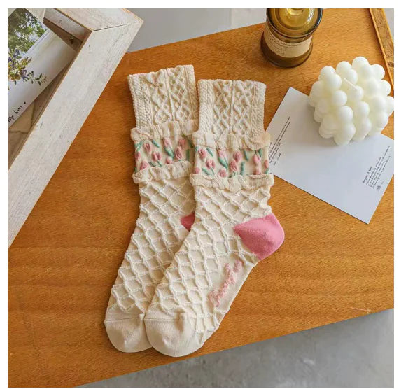Retro Tulip Floral Cotton Socks